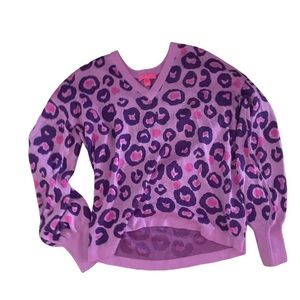 Lilly Pulitzer Cheetah Print Pink & Purple V-Neck Sweater